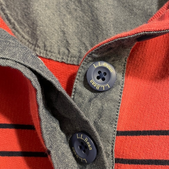 LL Bean Size Med Rosy Pink and Navy Striped LS Tee 100% Cotton 4 Button Placket - Picture 6 of 6
